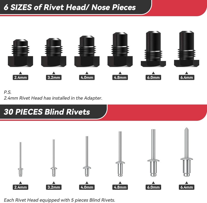 Beaspire محول مسدس الرقائق اللاسلكي - مجموعة محول مثقاب كهربائي 2.4mm-6.4mm، مجموعة مسدس الرقائق مع 6 رؤوس رقاقة قابلة للتبديل و30 رقاقة عمياء، معالجة سهلة للرقائق المنبثقة - Image 2